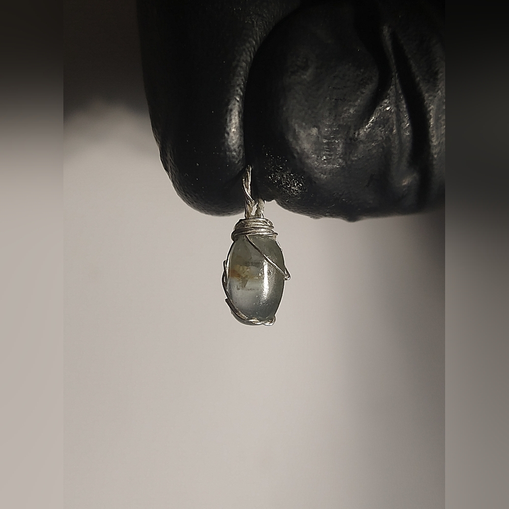 Natural Montana Sapphire Cabochon Wire Wrap Pendant in Sterling Silver